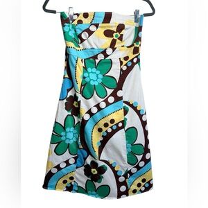 B. Smart Strapless Floral Dress Retro Mod Print Cotton Blend Size 8 Summer
